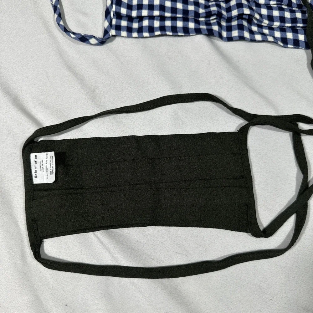 NEW Reformation Face Mask [ 2 Piece ] Blue Gingham Print +‎ Olive Green #T2153